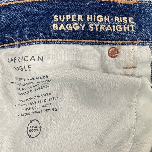 New American Eagle Womens Size 18 Super High Rise Baggy Straight Denim Jeans - Picture 6 of 7